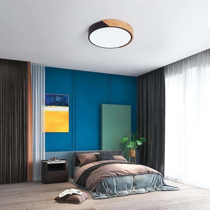 Flush Mount Ceiling Light - Dimmable 3000-6500K with Remote, Modern Black 15.7 inch Light Fixture for Kitchen, Bedroom, Hallway, Living Room