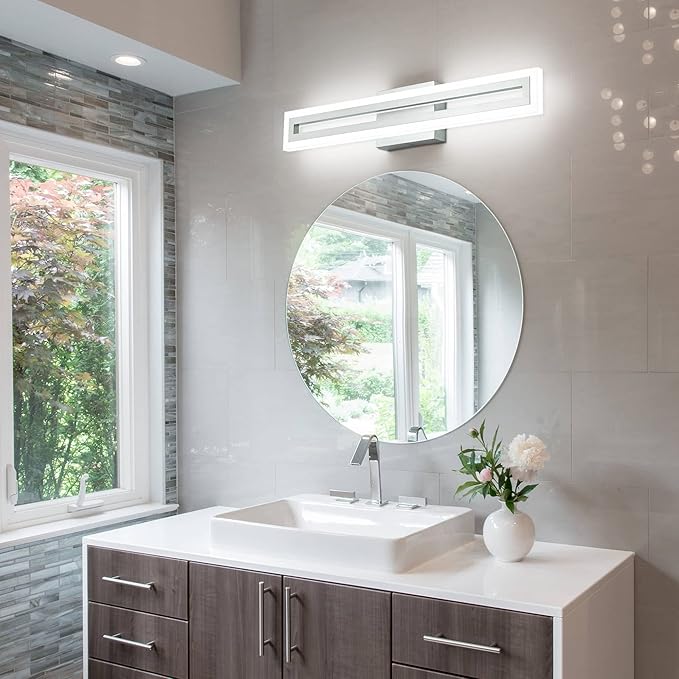 SOLFART 24 Inch LED Bathroom Light Fixtures Brushed Nickel Vanity Lights Bathroom Lighting Fixtures Over Mirror 6000K