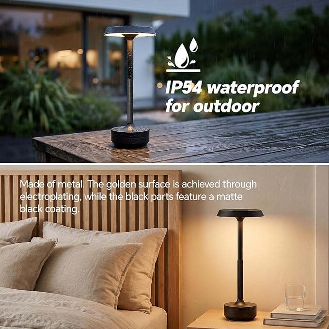 Mevnxi Cordless Table Lamp, Portable LED Desk Lamp, 5000mAh Battery Operated, 3 Color Stepless Dimming Up, for Restaurant/Bedroom/Bars/Outdoor Party/Camping/Coffee Shop Atmosphere Night Light(Black)