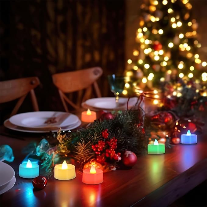 BEICHI Color Changing LED Tea Lights Bulk, 12 Pcs Flameless Tealight Candles with Colorful Lights, Battery Operated Colored Fake Candles, No Flickering Light, White Base