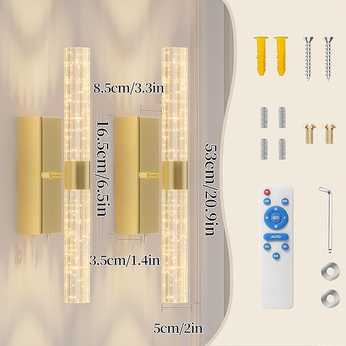 camuucci Battery Operated Wall Sconces Set of 2 Rechargeable Battery Powered Wall Light with 12000mAh Not Hardwired Dimmable Wall Lamp Fixtures for Bedroom Living Room Gold 20.9 Inches