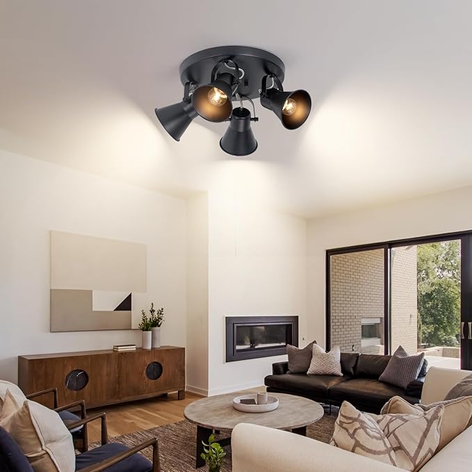 SEEBLEN 4-Light Kitchen Lighting Fixtures Ceiling, Adjustable Track Lighting Fixtures, Morden Black Directional Ceiling Light for Kitchen, Bathroom, Hallway, Dining Room, Coffee Bar.
