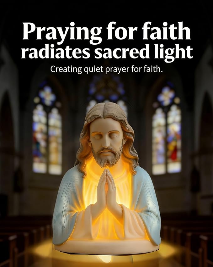 Jesus Prayer Night Light, 6" Sacred Jesus Statue Lamp for Spiritual Comfort, Warm LED Devotional Table Lamp for Prayer & Meditation, Religious Home Decor, Faithful Gift for Peace & Serenity