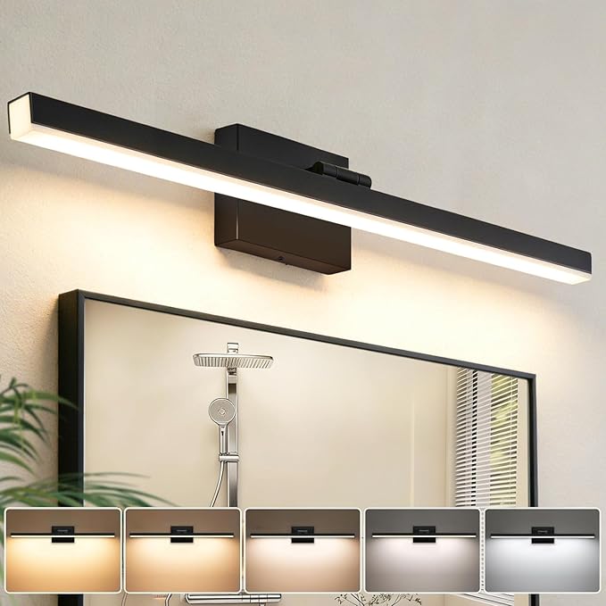IZORRO Modern Bathroom Vanity Light 32 inch, Rotatable, 24W Dimmable Led Bathroom Light Fixture Over Mirror, Black Vanity Light Bar (5 Color Temperature)