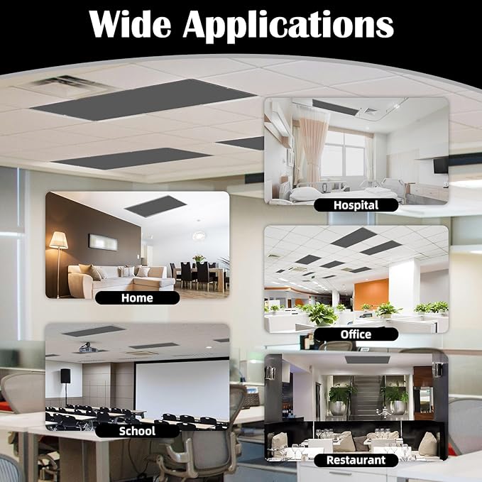 2 Pcs Fluorescent Light Covers - 4 x 2 Feet Covers for Ceiling Lights, Magnetic Light Filters for Classroom, Office, Hospitals, Home (Black)