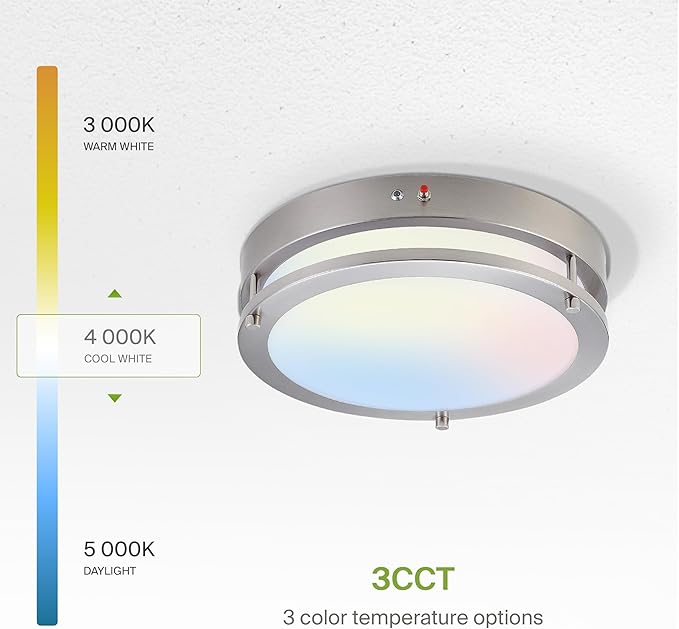 ASD LED 14" Round Flush Mount Lighting, Close to Ceiling Light Fixture | 3CCT, Dimmable, Battery Backup, ETL Listed | 21W 1854LM 3000-5000K 100-277V | Low Profile Double Ring Lamp | Nickel, 4 Pack