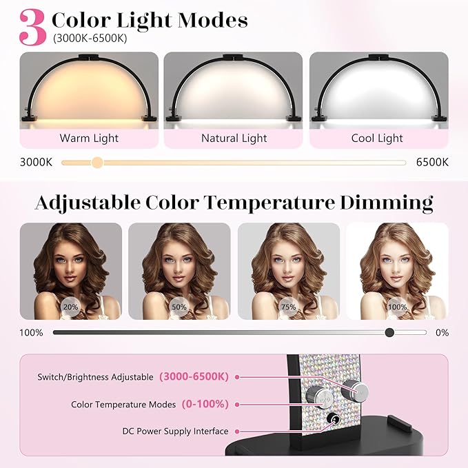 Half Moon Manicure Table Light: 31-inch Half Moon Light For Nail Desk With Phone Holder - AB Crystal Nail Tech Lamp For Beginner DIY - 48W Professional Nails Bright Desk Lamp for Salon,Lash,Tattoo