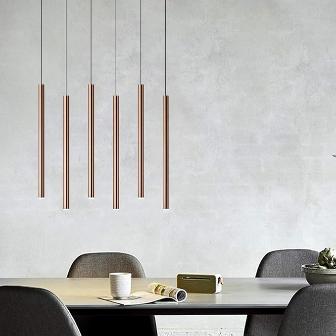 CANALIS 6 Mini Pendant Lighting Copper - LED Hanging Light Fixture for Kitchen Island, Bar, Foyer - Cluster Pendants - Dimmable, Adjustable Wire, Lamp Bulb Included