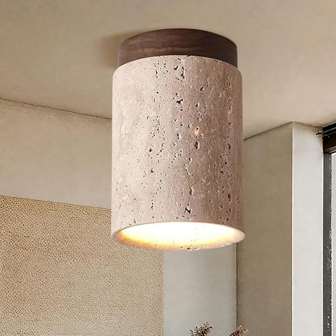Nordic Retro Yellow Travertine Ceiling Light Fixture Japanese Wabi-Sabi Bedroom Ceiling Lights Farmhouse Flush Mount Ceiling Lighting for Hallway, Kitchen, Entryway and Foyer