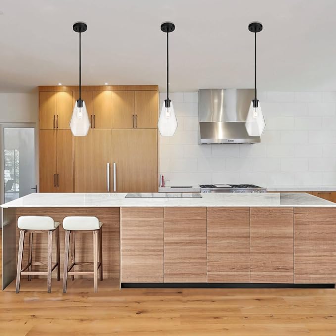 XiNBEi Lighting Glass Pendant Lighting, Modern 1 Light Kitchen Pendant Light Fixture Black Adjustable Pendant Lamp XB-P1228-MB