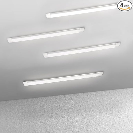4-Pack 3FT LED Batten, Close to Ceiling Light fixtures, 30W, Ultra-Thin Day Light, 4000K, IP20, LED Ceiling Light for Garage, Stores, Warehouse, Office, Corridor, supermarkets, etc.