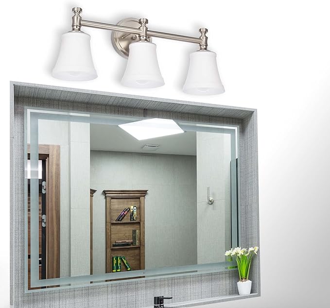 Bathroom Vanity Light Fixtures, Traditional Brushed Nickel 3 Lights Wall Sconce Lighting with Opal Glass Shade, Porch Wall Mount Light Fixture for Bathroom, Mirror Cabinets Hallway Stairs