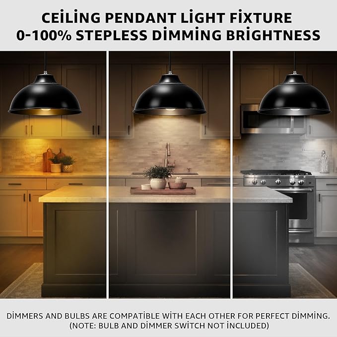 Balck Pendant Lights for Kitchen Island,Farmhouse Pendant Light Fixtures with Shade,Adjustable Height Hanging Lights for Bedroom Dining Room Entryways