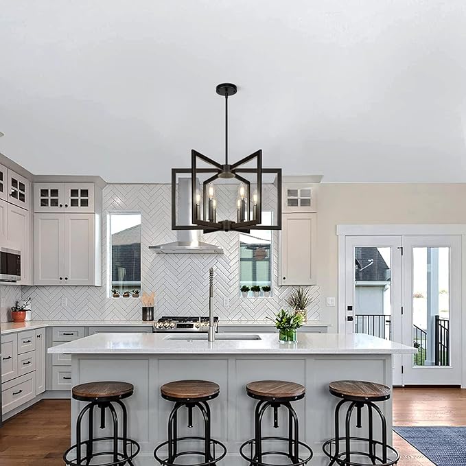 Sigaitwei 6-Light Black Chandelier,Dining Room Light Fixture Geometric Metal Modern Chandelier,Hanging Industrial Chandelier for Dining Room Kitchen Island Entryway Stairway Foyer Hallway.