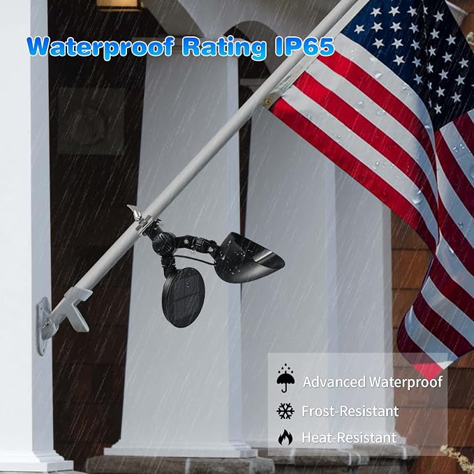 Solar Flag Pole Light, 360°Adjustable Flagpole Light Solar Powered with 5 Super-Bright Led, Dusk to Dawn, Fits 1”-1.5” in Diameter Outdoor Wall-Mounted Spinning Flagpoles