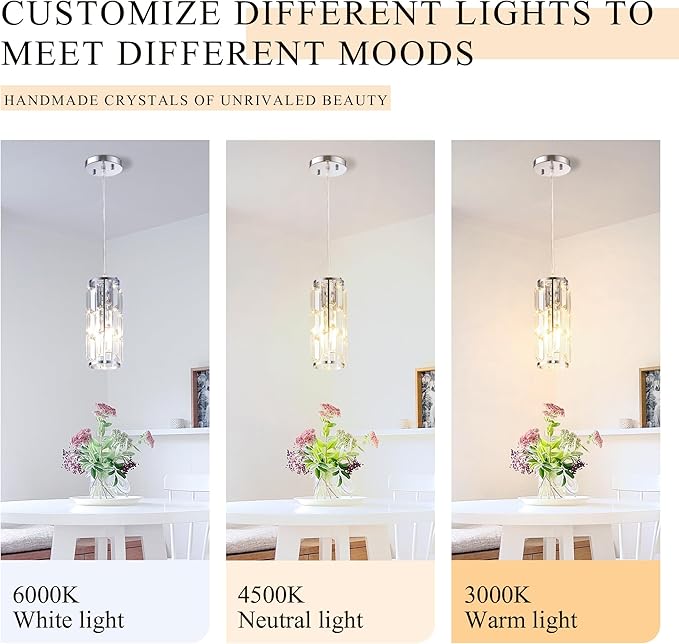 Pendant Lights Kitchen Island Modern Chrome Pendant Light Fixtures, Island Pendant Lights for Kitchen, mini pendant lights Crystal, Adjustable Hanging Lights Fixture for Dinning Room (Chrome 2-Pack)