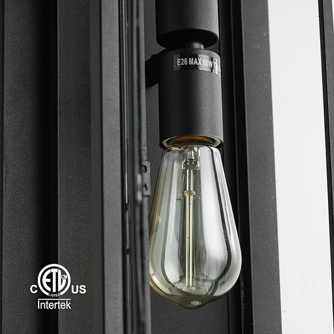 mirrea 24" Classic Outdoor Wall Sconce 2 Lights in Matte Black Rectangular Metal Frame and Clear Glass Shade Waterproof Porch Light Patio Light Pack of 2