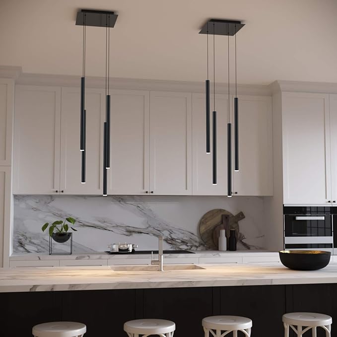 CANALIS 4 Mini Pendant Lighting Black - LED Hanging Light Fixture for Kitchen Island, Bar, Foyer - Cluster Pendants - Dimmable, Adjustable Wire, Lamp Bulb Included