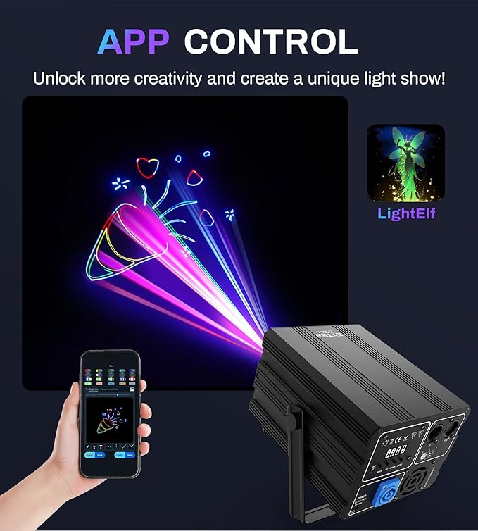 DJ Laser Light with App Control, 3D Animation Party Lights, DMX512/Sound Activated/Remote Control, Laser Light Show Projector Ideal for Stage, Clubs, Home Parties, Birthdays