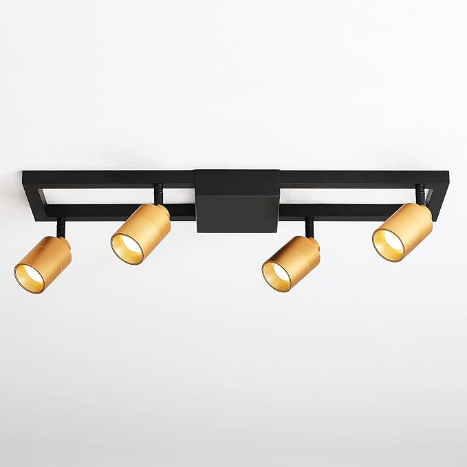Shura - Square 4-Light Black and Brass Integrated LED Ceiling Light w/Rotatable Heads, Adjustable Flush Mount Ceiling Light, 3000K, 1820 Lumens
