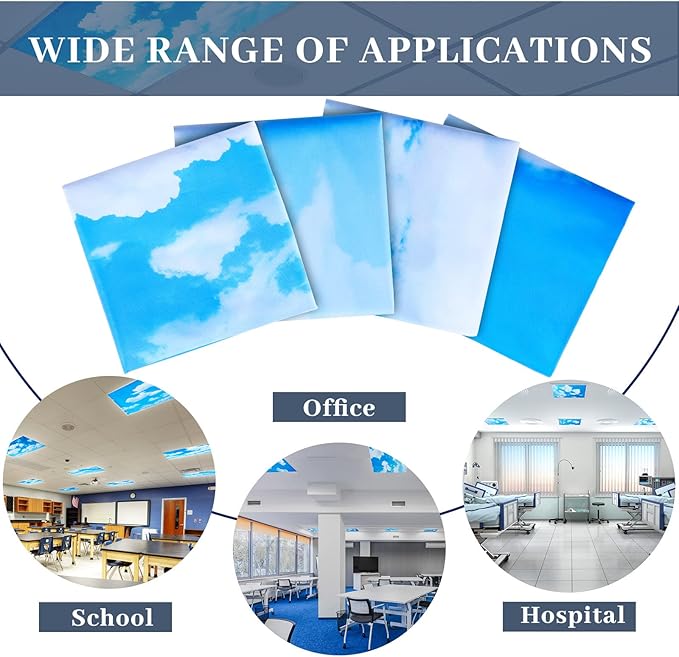 ROCEEI 8 Pack Fluorescent Light Covers, 4 x 2 Feet Magnetic Cloud Covers for Ceiling Classroom Light, Reduce Glare, Easy Install, Filters for School, Home, Office, Hospitals Cubicle Decor