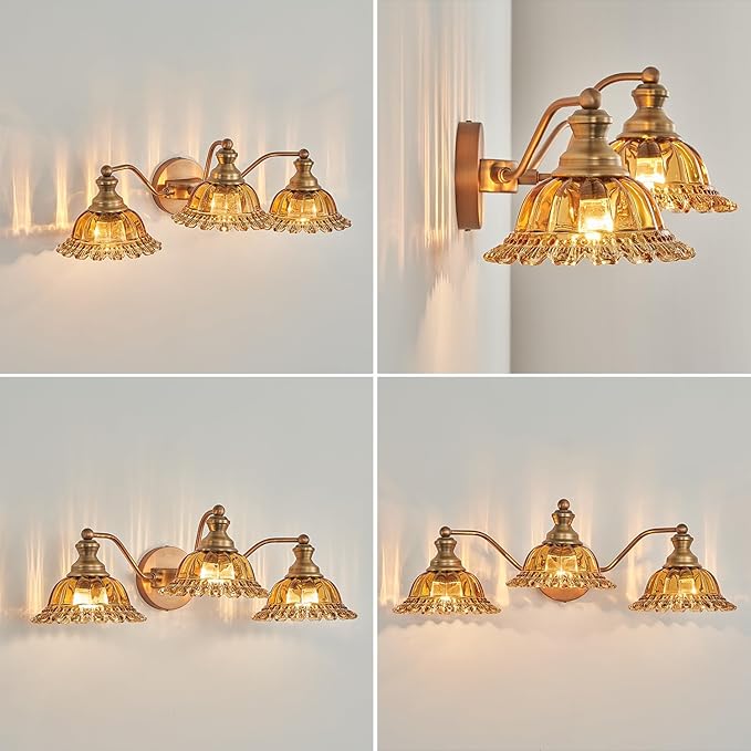 XIEDUN Tea Glass 3 Light Vanity Light Colored Glass Bathroom Light Fixture Vanity Lighting Fixtures