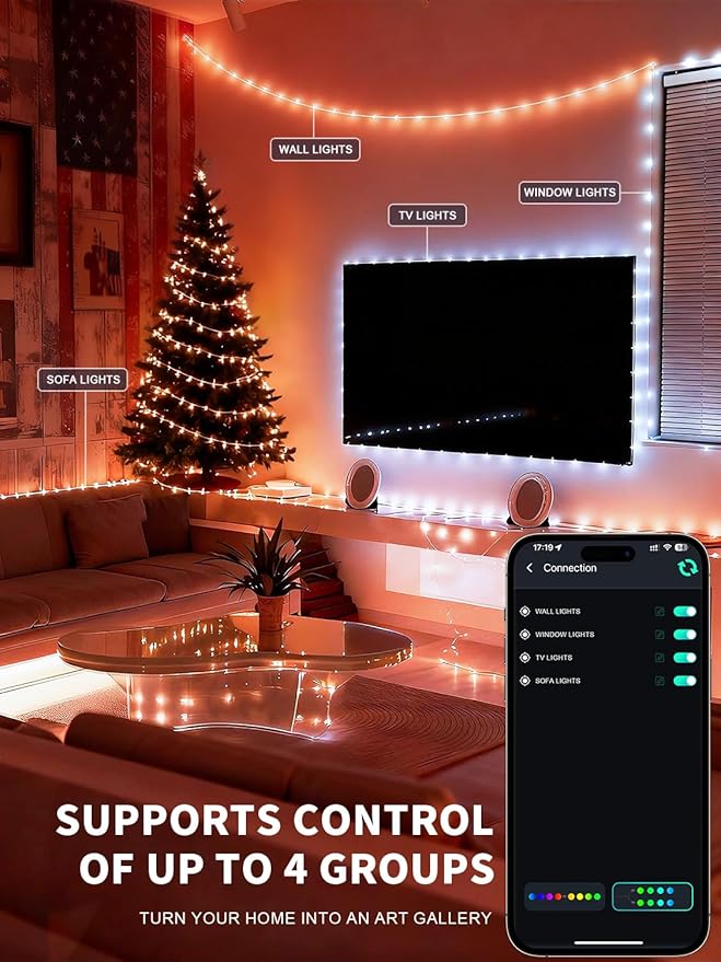 Smart Fairy String Lights, 33Ft DIY Twinkle Lights USB Port, Multicolor Warm White, App/Remote Control, 12 Modes &Music Sync for Bedroom,Party, Halloween, Indoor Christmas Tree Decor