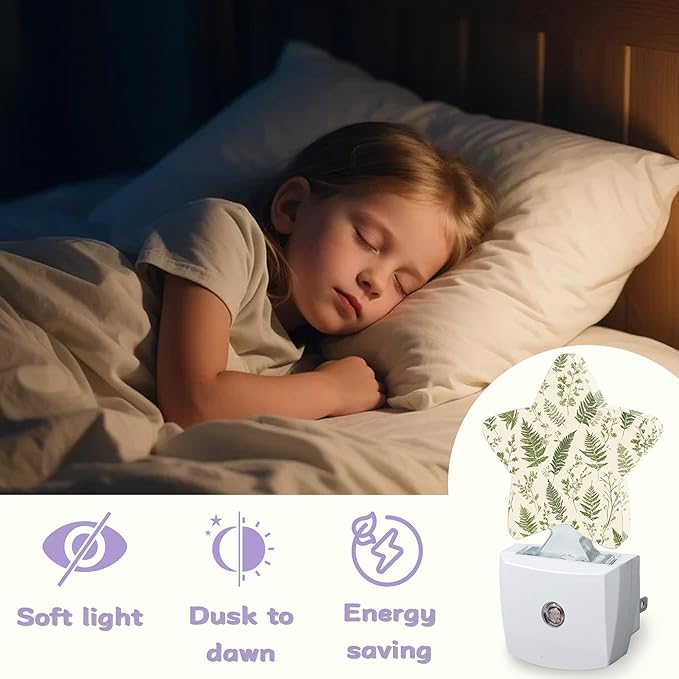 Nightlight,Sage Green Decorative Night Lights Plug Into Wall,Eucalyptus Leaves Night Light with Auto Sensor for Bedroom,Nursery,Hallway,Stairway,Gifts