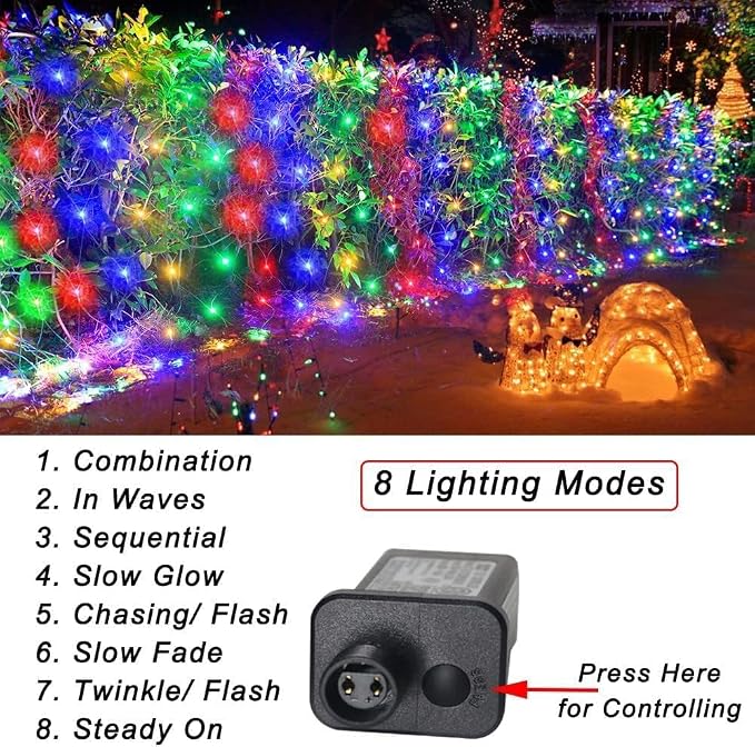 Christmas Net Lights, 610 LED Large Outdoor Net Mesh Lights 34.5X 5ft, 8 Modes Waterproof Twinkle String Lights Connectable for Bushes Christmas Yard Decor, Colorful