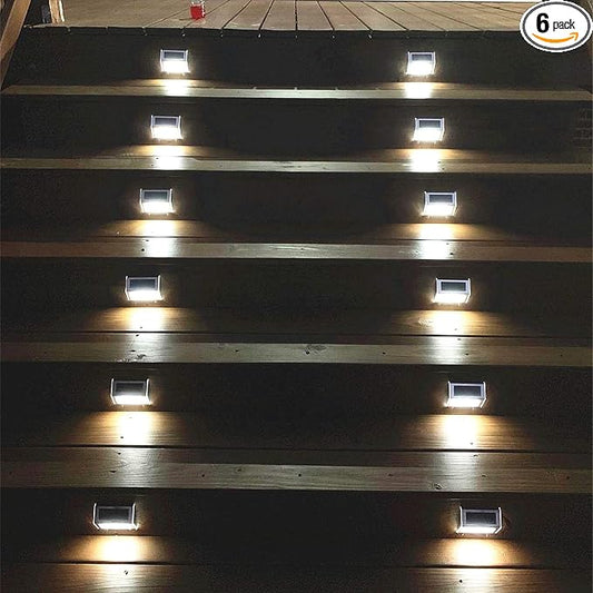 Lightess Outdoor Waterproof Solar Step Deck Lights Warm White 6 Pack | Solar Powered LED Stair Light, Waterproof Stainless Steel Shell, Outdoor Mount Fit Steps Patio Garden Yard Path Decoration