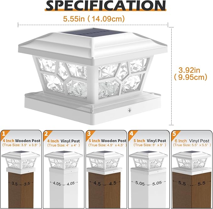 SIEDiNLAR Solar Post Lights Outdoor 10 Pack 4 Modes 40 LEDs Deck Fence Post Cap Light for 4x4 5x5 6x6 Vinyl/Wooden Posts Patio Decor, Warm/White Dynamic Lighting (White)