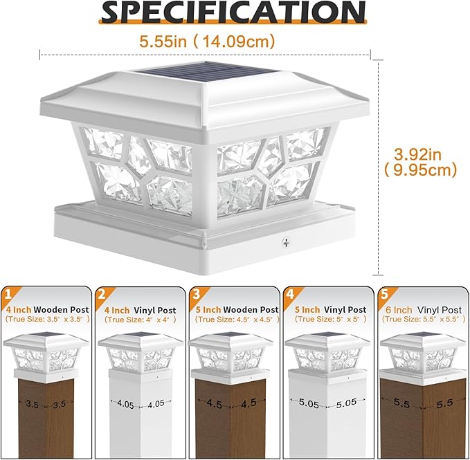 SIEDiNLAR Solar Post Lights Outdoor 2 Pack 4 Modes 40 LEDs Deck Fence Post Cap Light for 4x4 5x5 6x6 Vinyl/Wooden Posts Patio Decor, Warm/White Dynamic Lighting (White)