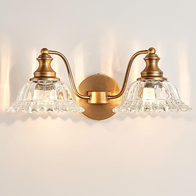 XIEDUN Bathroom Vanity Lights Over Mirror Vintage Bathroom Light Fixtures 2 Light Brass Vanity Lights for Vanity Lighting Fixtures