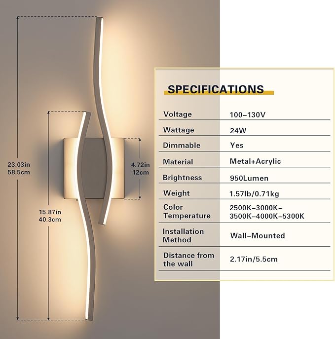 Joossnwell Brushed Nickel Bathroom Vanity Lights Fixtures Over Mirror 5CCT Dimmable Bathroom Light Fixture Modern Vanity Lighting Bar Led Bath Vanity Light 23 Inch Wall Lamp