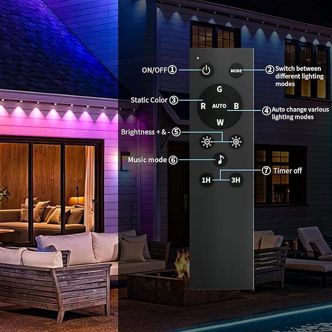 KSIPZE Permanent Outdoor Lights Waterproof IP67, Smart RGB+IC Eaves LED Lights with App & Button Control, 200+ Dynamic Scene Modes for House Roof, Garden, Christmas, Party Decor