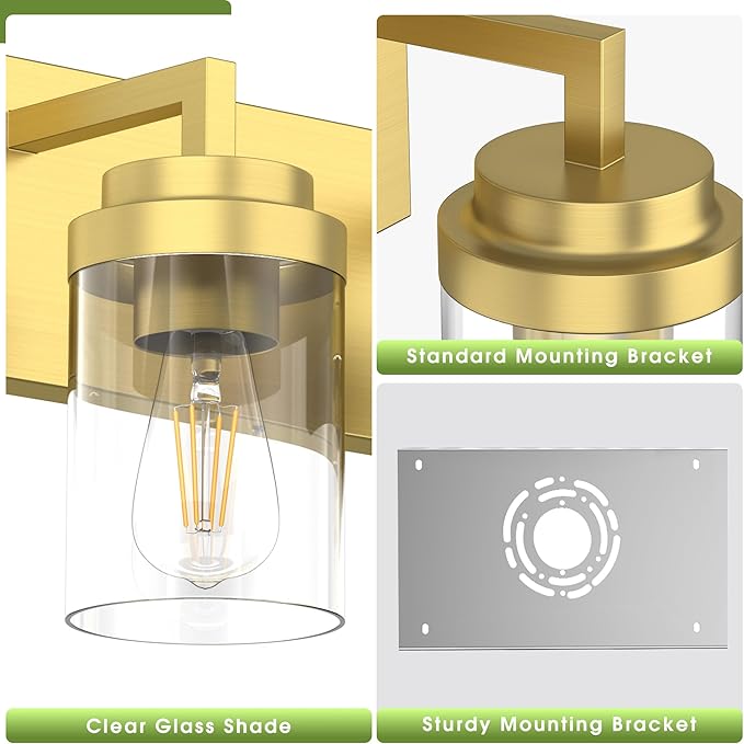 Espird Bathroom Lighting Fixtures, 4-Light Bathroom Vanity Lights Over Mirror, Brass Vanity Light with Glass Shade, Modern Vanity Lighting Fixtures for Bedroom, Hallway