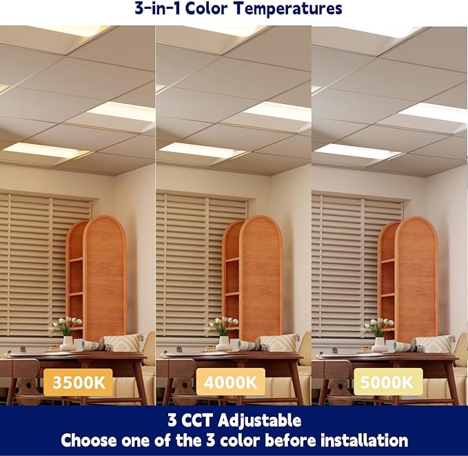 2x2 FT LED Center Basket Troffer Light, 3CCT Color Tunable 3500K/4000K/5000K, Watt Adjustable 30/35/40W, 0-10V Dimmable Drop Ceiling Lights, 120-277V-ETL&DLC Qualified-32Pack