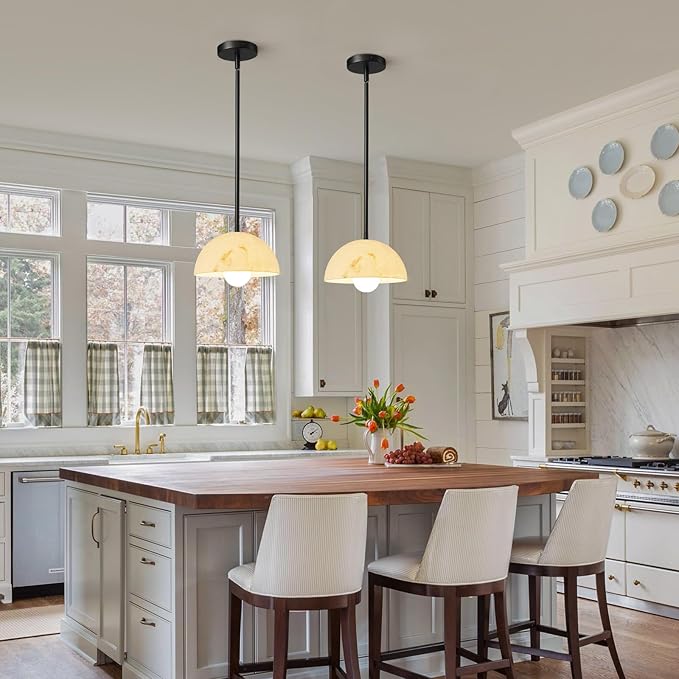 Modern Pendant Light Fixtures: 10 Inch Resin Shade Mid Century Chandelier - Adjustable Black Pendant Lighting for Kitchen Island Living Room Bedroom
