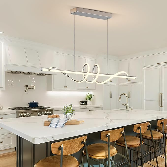 Modern LED Pendant Lights Kitchen Island,3000k-6000K Adjustable Color Dining Room Light Fixture,Dimmable with Remote Control Aluminum for Kitchen, Living, Dining,Bedroom(39in Chrome Silver