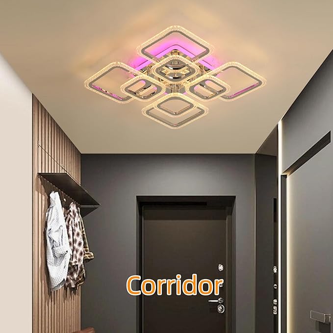 Modern Ceiling Light,Dimmable Living Room Lights Ceiling,8 Squares LED Kitchen Ceiling Light Fixture for Laundry Room,Hallway,3000-6000K,Chrome