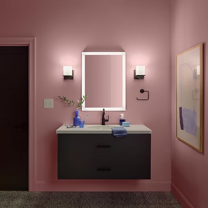 Kichler Tully 6.5" 1-Light Wall Sconce with Satin Etched Cased Opal Glass in Black for Vanity, Living Room, Dining Room, Bedroom, Laundry Room, Mudroom, Hallway, Stairwell (6.5 x 5 x 7"), 45149BK