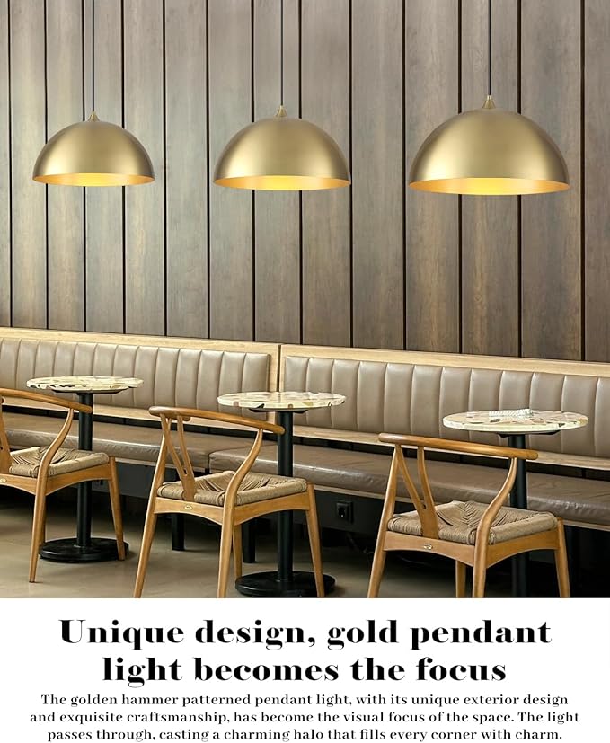Gold Pendant Light 3 Packs, Gold Dome Pendant Light 16 inch, Large Pendant Lights Kitchen Island, Industrial Farmhouse Pendant Lights for Kitchen Island, Dining Room, Cafe, Bar