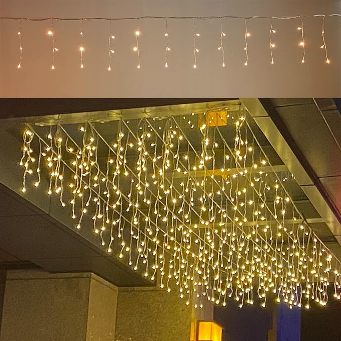 GTSYDING LED Icicle Lights, 13FT 72 LEDs 8 Modes Extendable Fairy Christmas Ceiling Dangling Hanging Twinkle Memory Short Curtain Lights for Party Decorations Outdoor Indoor (Warm White, 4M03)