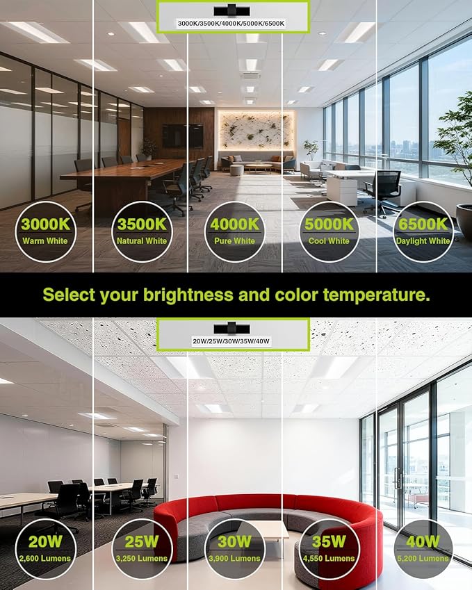 YXL 2x2 LED Troffer Light, 5CCT Switch LED Drop in Ceiling Light for Dropped Ceiling,5400/4725/4050/3375/2700 Adjustable Lumens, 6500K/5000K/4000K/3500K/3000K Color Temperature, Dimmable 0-10V,ETL