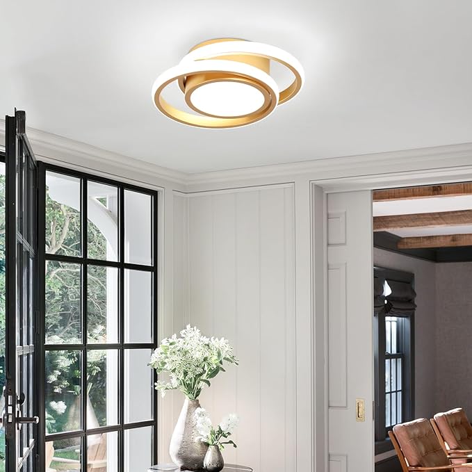 CANEOE 2 Packs Small Modern LED Ceiling Light,2 Rings Creative Design Ceiling Lamp Indoor Hallway Lighting Fixtures for Hallway Living Room Bedroom Kitchen Office (Gold)