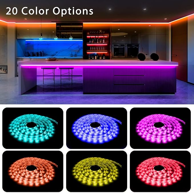 phopollo 5050 LED Strip Lights, 25ft Led Lights for Bedroom with 44 Keys IR Remote Controller and 12V Power Supply