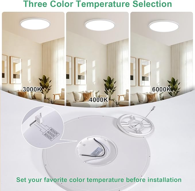 20 Inch Large LED Flush Mount Ceiling Light Fixture,45W,4600LM,3000K/4000K/6000K CCT Selectable,0.9 inch Super Slim Round Ceiling Light for Bedroom,Hallway,Kitchen (Dimmable White 2PK)