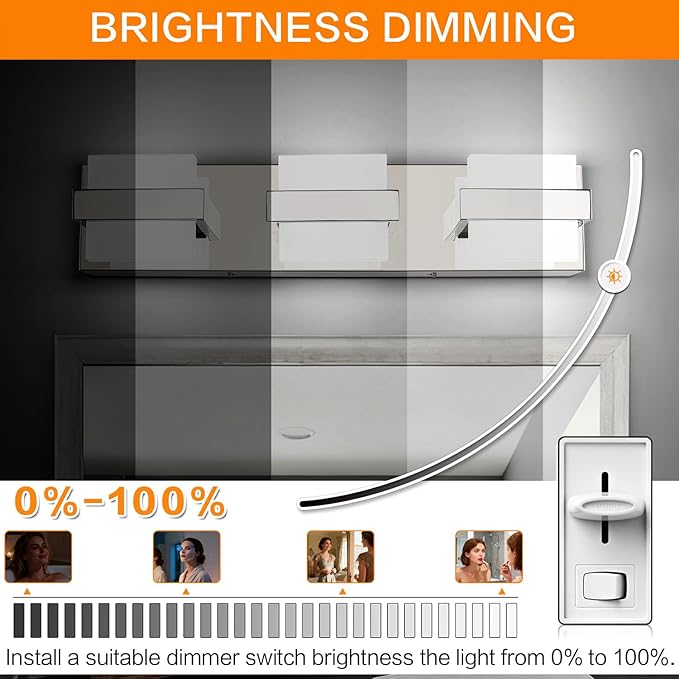 SOLFART 3-Lights Chrome Bathroom Light,Vanity Light Over Mirror, Modern LED Light Fixtures, 5 Color Temperature Adjustable Modern Light for Bathroom