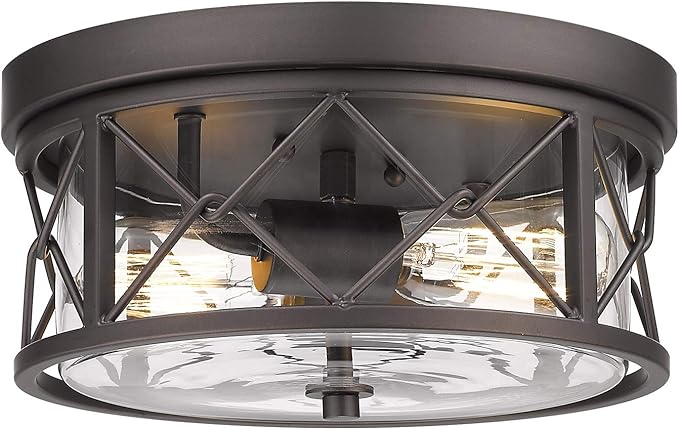 zeyu 2-Light Flush Mount Ceiling Light, 12 Inch Kitchen Light Fixtures Ceiling with Clear Glass Cover, Oil Rubbed Bronze Finish, ZY25-F ORB