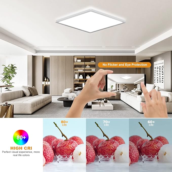 LEZOE RGB LED Ceiling Light Dimmable with Remote Control, 18W 1800lm Color Changing Light Flush Mount Fixture, 8.6 Inch 3000K-6500K Ceiling Lamp for Bedroom Kitchen Hallway Party Living Room